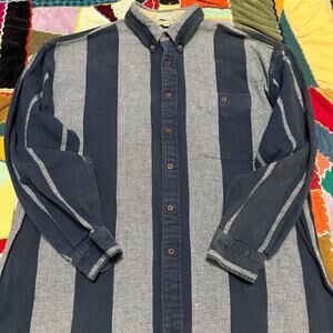 Vintage Izod Thick Navy/Grey Striped Outerwear Button Up Large